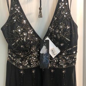 Sue Wong NWT Black Silk Beaded Halter Dress Size 6